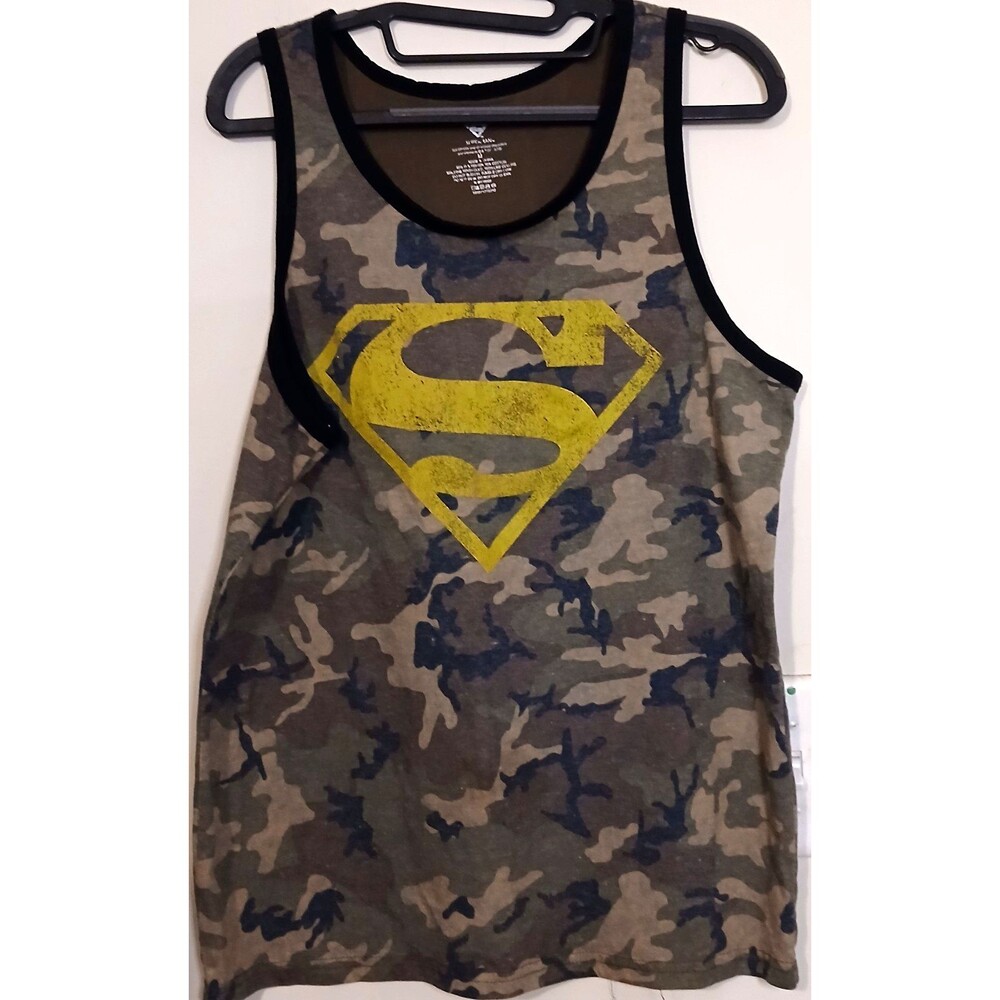 Superman Tank Top Mens Medium DC Comics Camo Distressed Logo Sleeveless Shirt